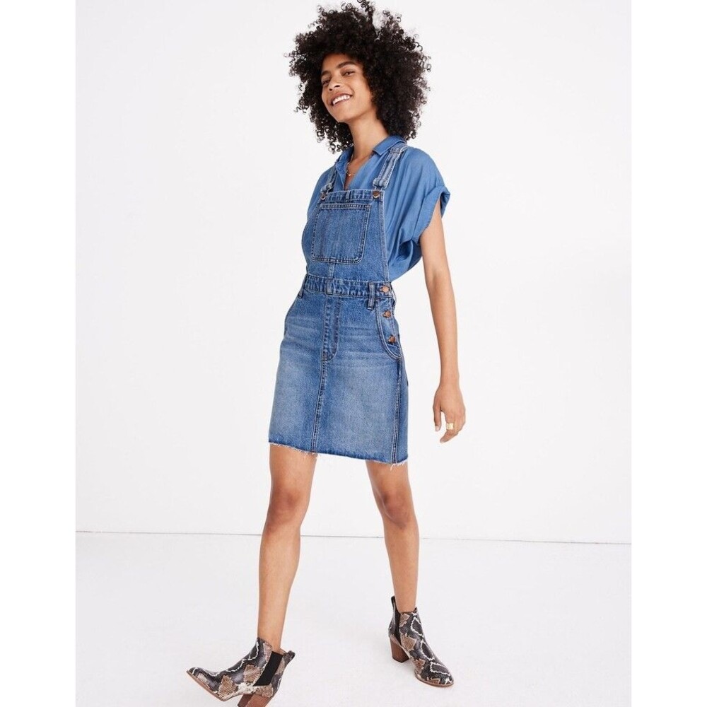 Madewell Denim Overall Dress Jean Jumper Distressed Hem Size 2